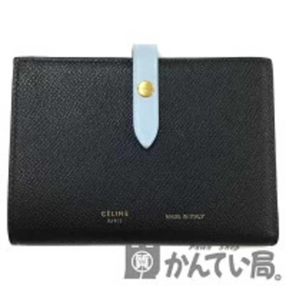 CELINE Strap Wallet Leather Bi Navy Blue Bi fold